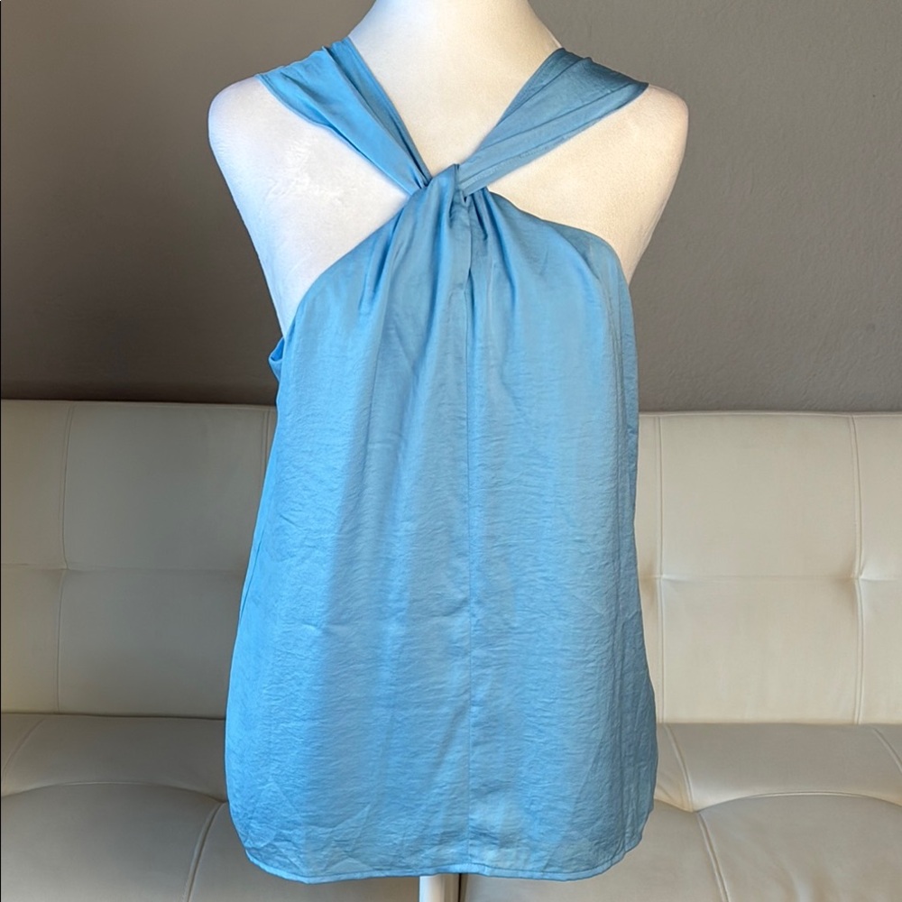Banana Republic Factory Light Blue Crisscross Halter Blouse